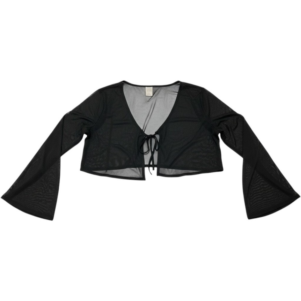 Black Sheer Mesh Topper Cardigan One Tie Front Flare Sleeve XL Whimsigoth Fairy